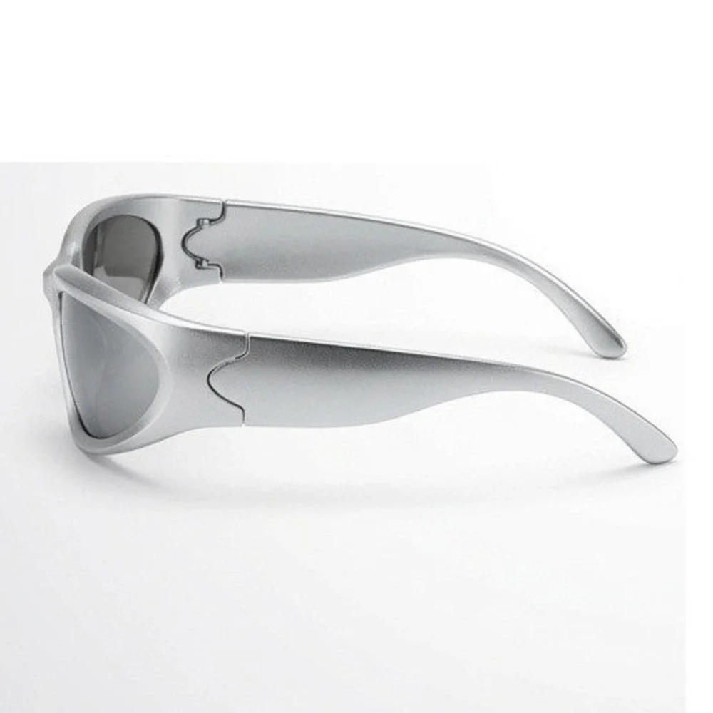 Sport Sunglasses Men Safety Shades Silver Mirror Lens Streetwear Outdoor Driving